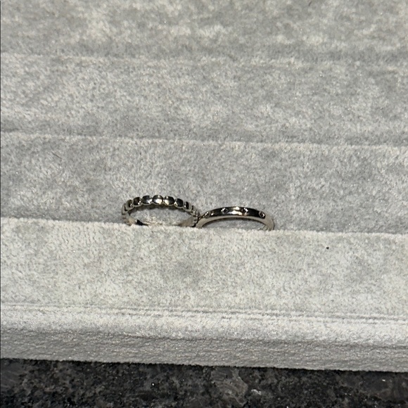 Silver Textured Band Ring Set of 2 Size 9 - Picture 4 of 4